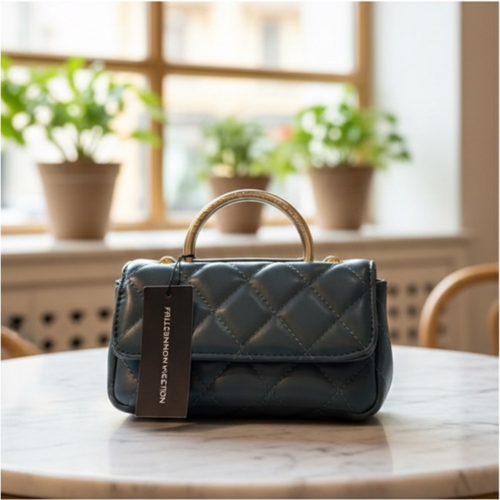 French Connection Elegant Teal Blue Quilted Handbag